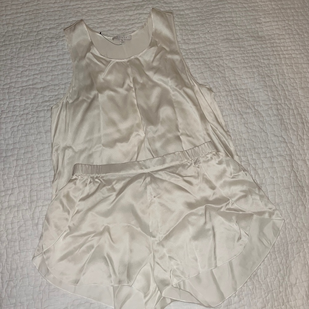 Lunya silk pajamas tulip shirt and shorts